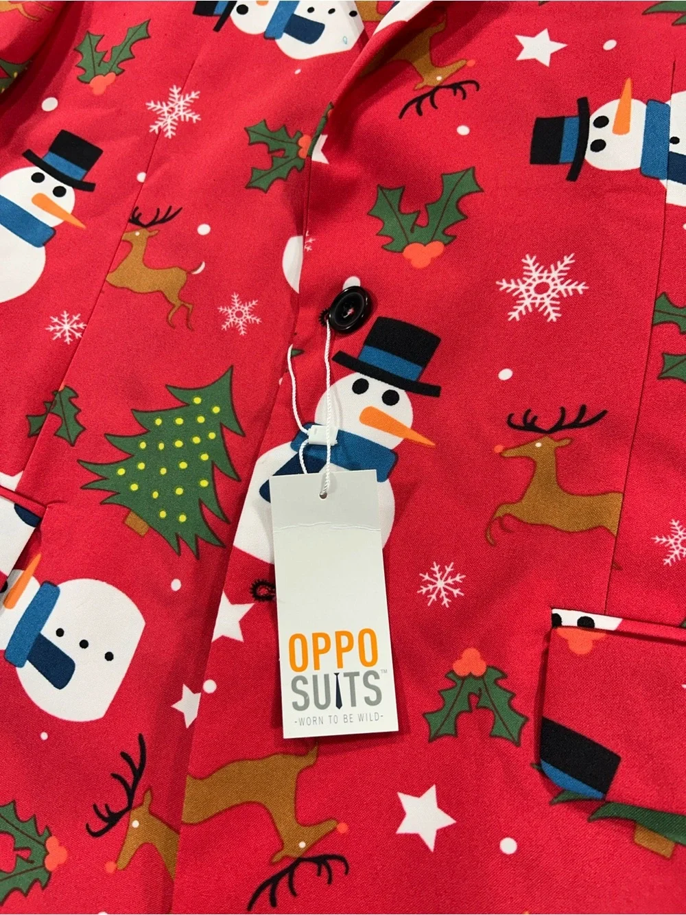 NWT OppoSuits Men’s 44 Red Christmas Snowman Reindeer Holiday Blazer